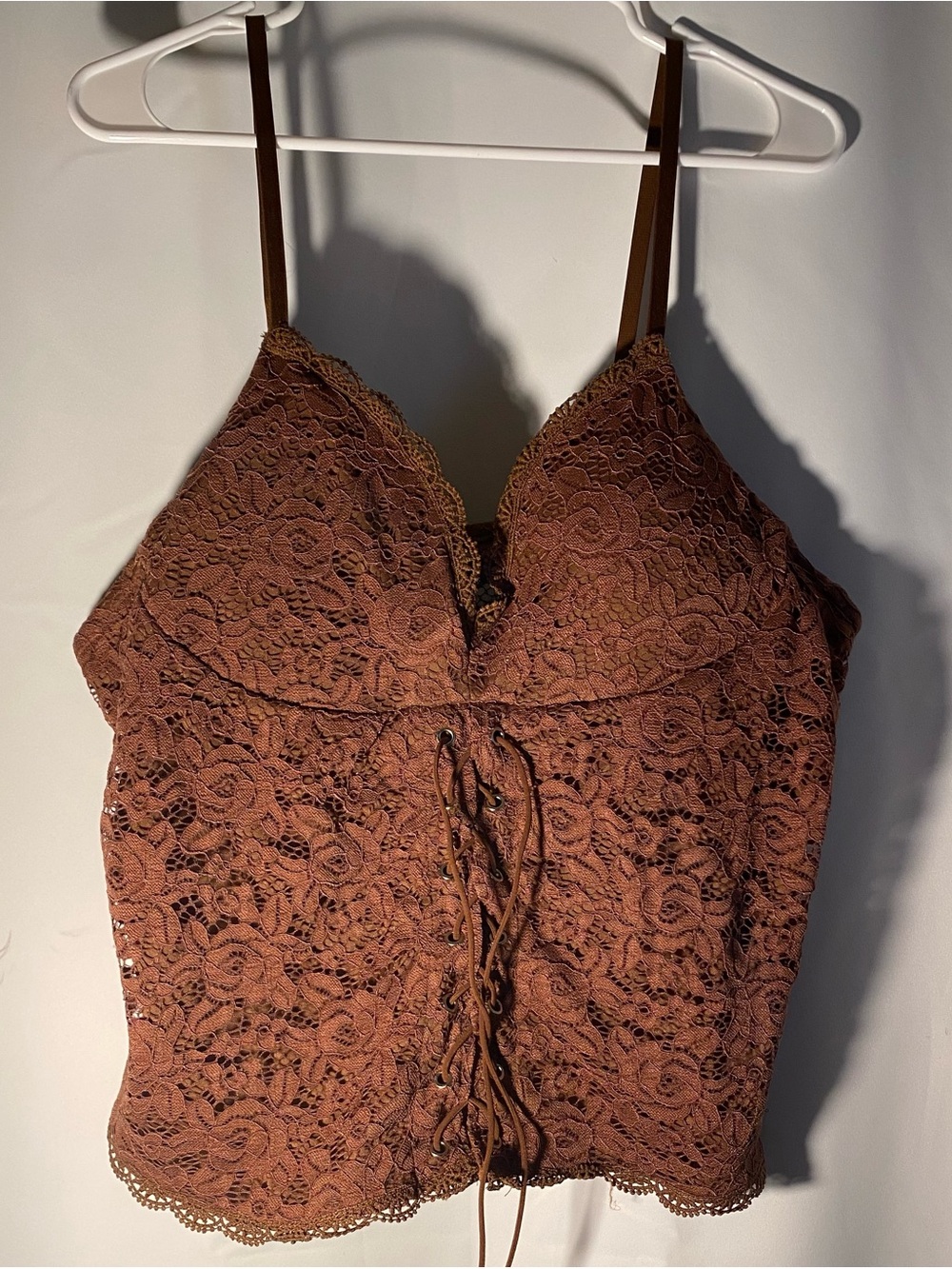 Zenobia Brown Lace Cami with Front Corset Tie